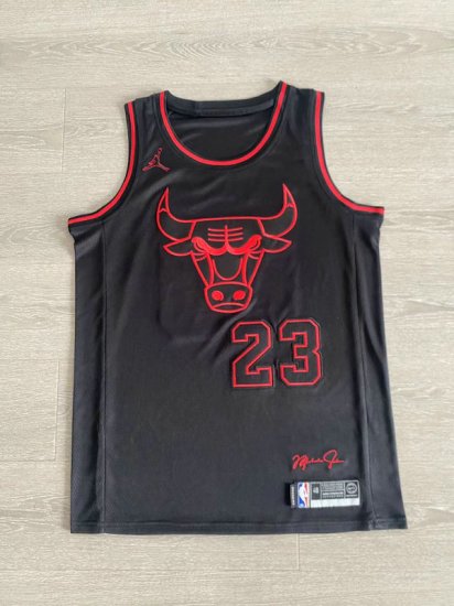 Maillot de Basket 23 Jordan Bulls Noir avec Signature