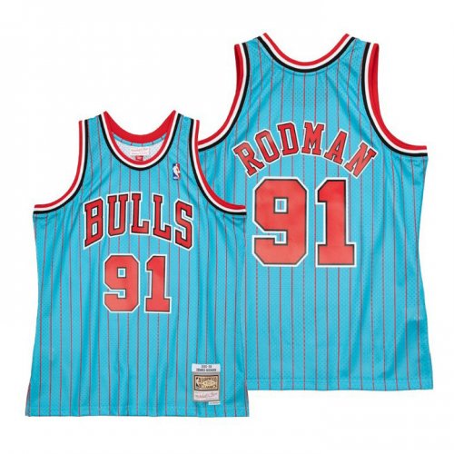 Maillot Basket 91 Rodman Bulls Vintage Bleu avec Stripe