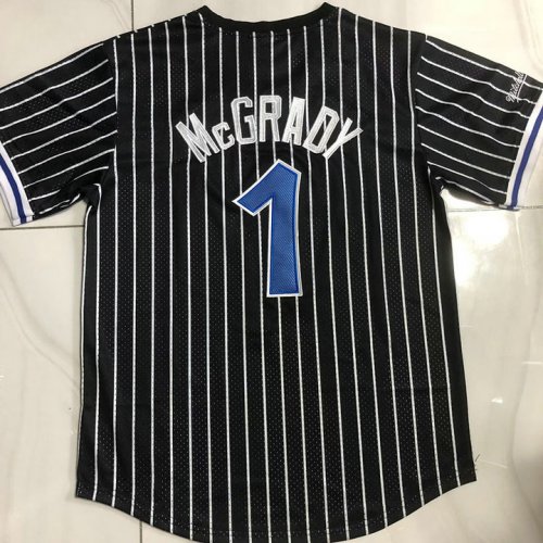 Maillot de Basket 1 Mcgrady Magic Manches Courtes Noir