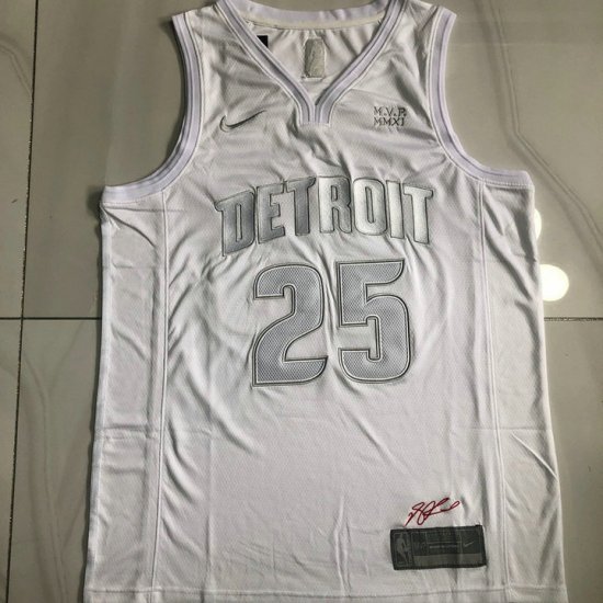 Maillot de Basket 25 Rose Pistons MVP Blanc