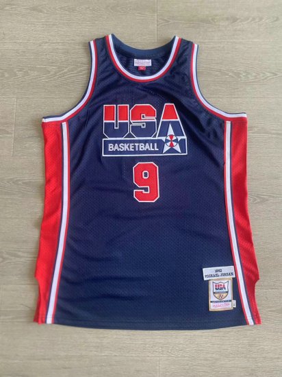 Maillot de Basket 9 Michacl Jordan USA 1992 Bleu