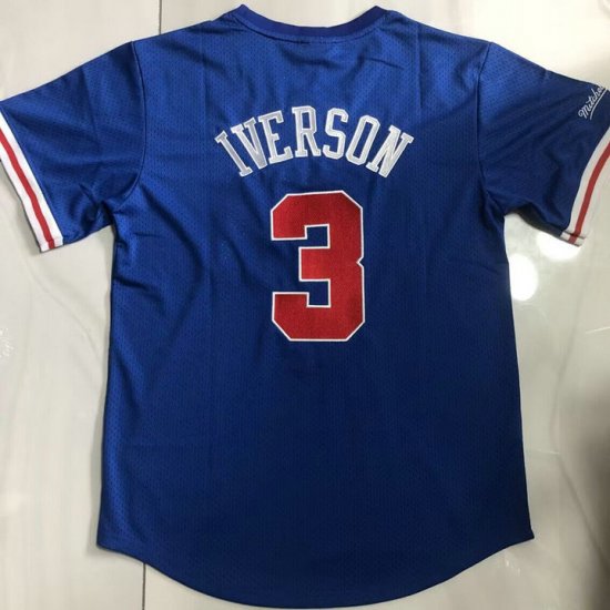 Maillot de Basket NBA 76ers Iverson 3 Bleu Manche Courte