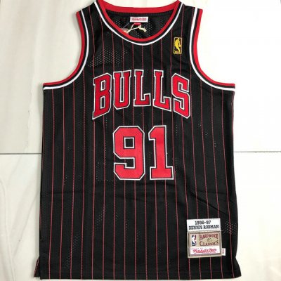 Maillot Basket 91 Rodman Chicago Bulls 1996-97 Noir avec Stripe